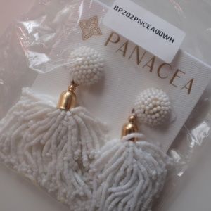 Panacea - White Beaded Tassel Earrings